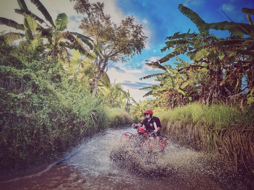 Bali: Ubud Gorilla Cave Track ATV & Waterfall Tour with Meal - Goa Raja Waterfall: walking down, swimming in the pool, and dealing with stairs