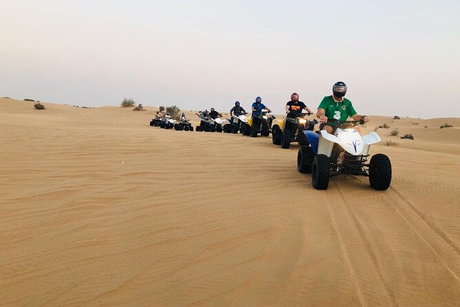 Dubai ATV Quadbike Desert Safari with Camel Ride Sand Boarding - Pickup, Drive Time, and the Camp Approach
