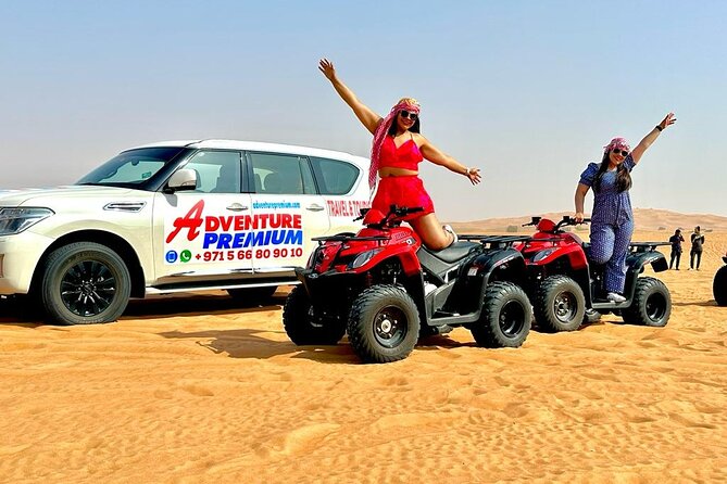Dubai Premium Red Dunes, Quad Bike, Camel Ride, Sand Surfing & 5<em> BBQ – Key highlights’ /></p>
<ul>
<li><strong>30–45 minutes dune bashing</strong> in the red desert near Lahbab, after a 45–60 minute transfer</li>
<li><strong>Quad bike + camel ride + sandboarding</strong> plus extra photo stops like falcon photos</li>
<li><strong>Fire show and Tanoura show</strong> at the desert camp, with music and dance later</li>
<li><strong>BBQ dinner with veg and non-veg options</strong>, plus tea/coffee, dates, and sweets</li>
<li><strong>Tire pressure deflation before the dunes</strong>, so the ride feels more controlled</li>
<li><strong>Worth a backup plan</strong>: double-check pickup timing and ask early if activities like shisha/henna are running</li>
</ul>
<h2 id="lahbab-red-dunes-and-the-30-45-minute-dune-bashing-factor">Lahbab Red Dunes and the 30–45 Minute Dune-Bashing Factor</h2>
<p><img width="669" height="446" decoding="async" src=