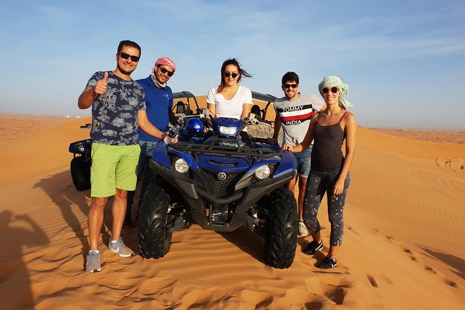 Dubai: Quad Bike Safari, Camels, & Camp with BBQ Dinner - Lahbab sandboarding: short, fun, and easy to fit in