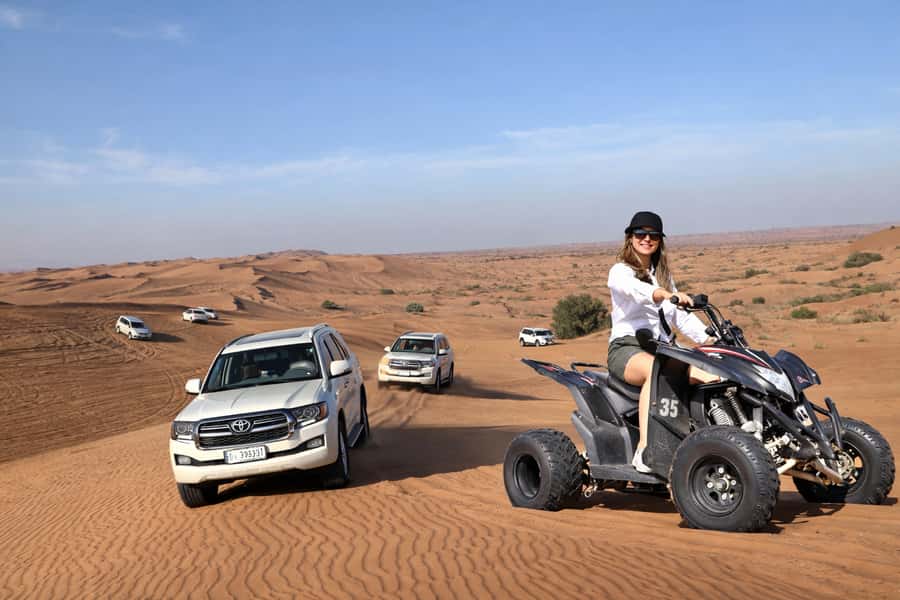 Dubai: Red Dunes Evening Quad Bike, Dune Blast with BBQ - From Dubai or Sharjah to Lahbab: the setup before the chaos