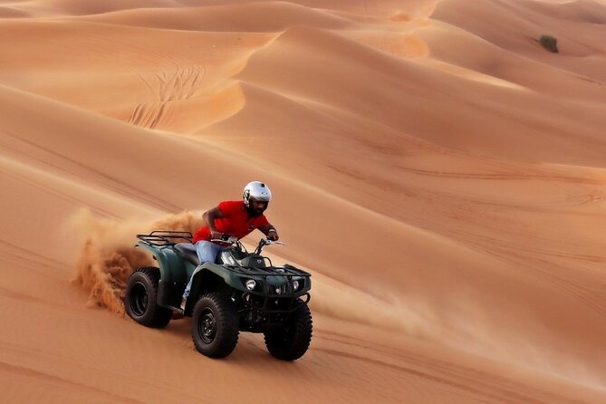 Evening Desert Safari with ATV Quad Bike Dune Bashing BBQ Dinner - Quad Biking on Red Dunes: Real Adrenaline with Safety in Mind