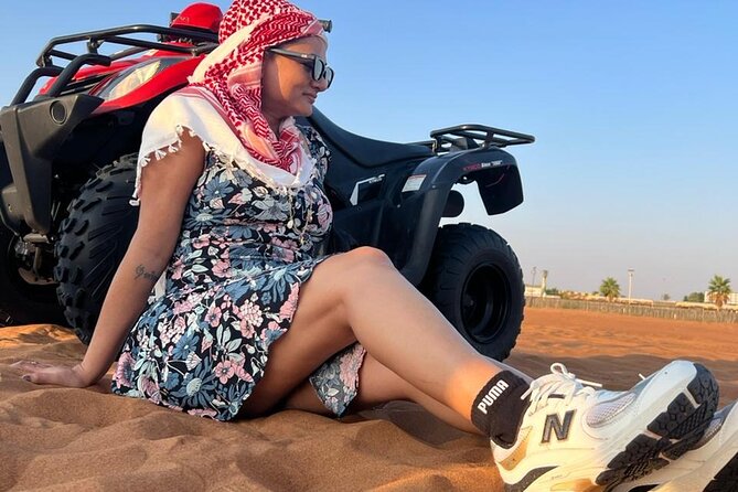 Evening Desert Safari with Quad Bike - Sandboarding, henna, and sunset dress-up photos