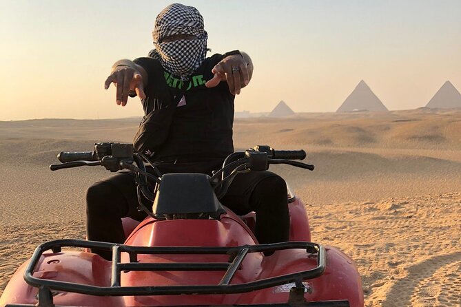 Giza pyramids, Sphinx, ATV bike, Lunch,Camel ride, Dinner cruise& shopping tour - ATV and Camel at the Plateau: Fun, Dust, and Timing at Sunset