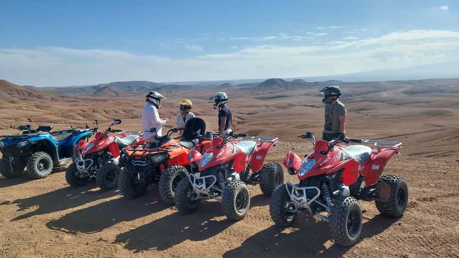 Marrakech: Agafay Desert Quad & Camel Rides, Dinner & Show - Quad biking in Agafay for 1 full hour: goggles on, then ride the trails