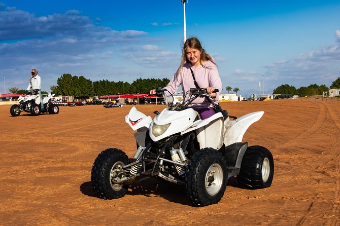 Quad Bike & Premium Desert Safari, with BBQ Dinner with 6 shows - The Pickup Ride: Dubai, Sharjah, or Ajman to the Desert Start