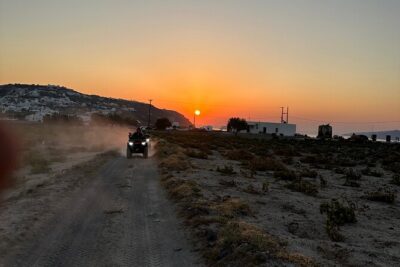 Santorini ATV-Quad Off-road Experience Tour with Transportation - Stop 1 to 3: Perissa black sand, Emporio village walls, and Pyrgos views