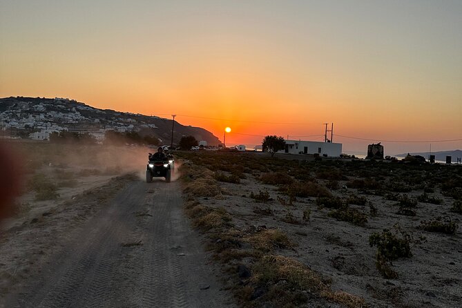 Santorini ATV-Quad Off-road Experience Tour with Transportation - Stop 1 to 3: Perissa black sand, Emporio village walls, and Pyrgos views